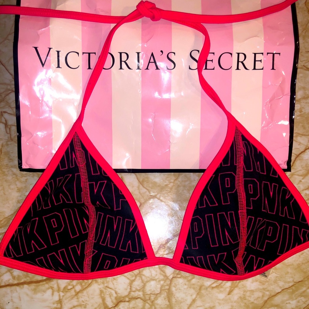 Pink Victoria Secret Black Colorful Logo Bikini